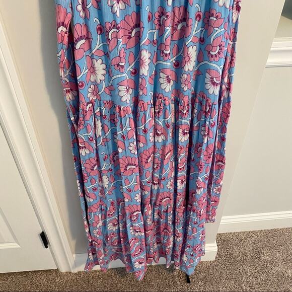 NWT Banjanan Carnation Floral Full Bloom Blue Pink Maxi Dress XS - Picture 6 of 16